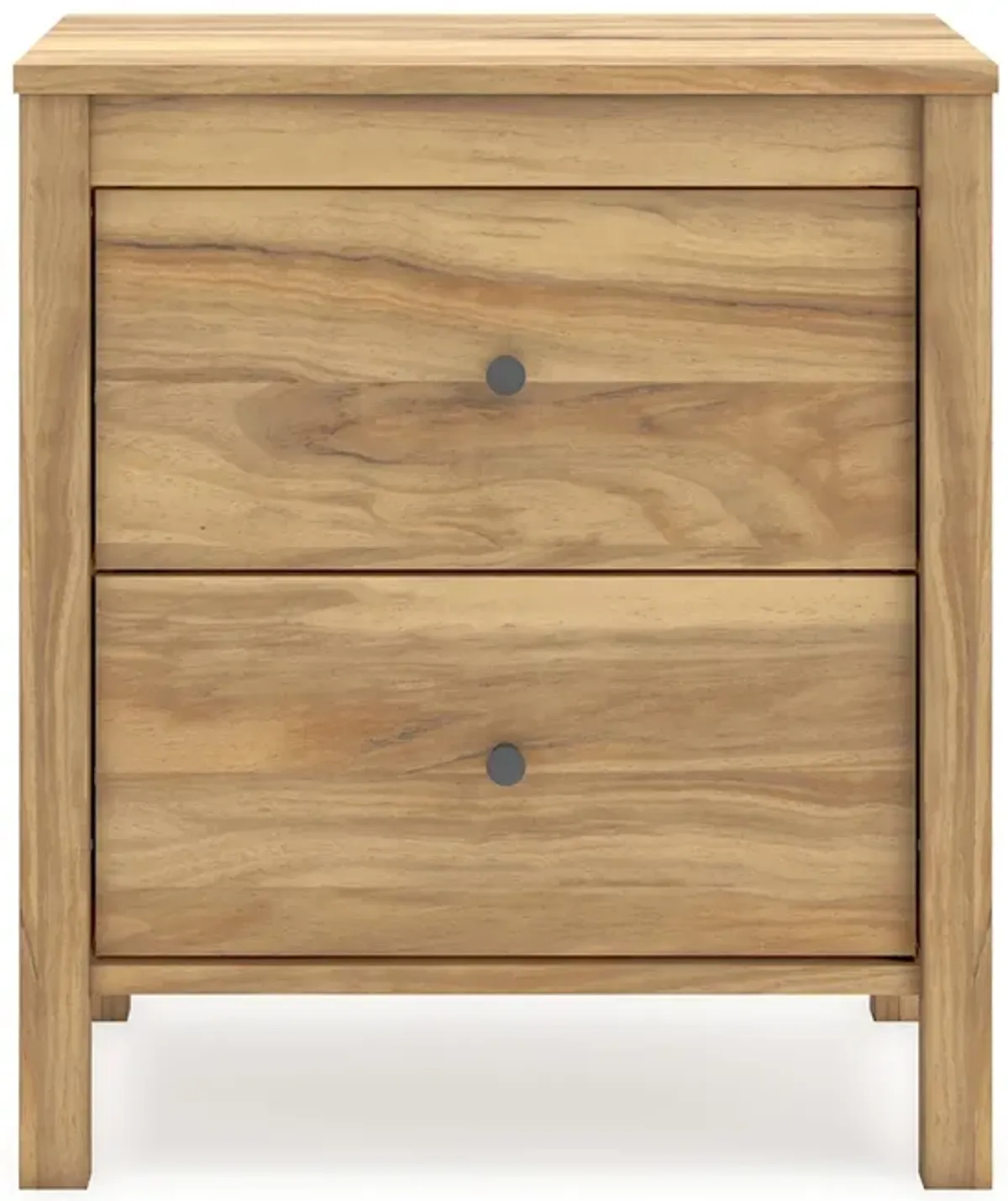 Maci Nightstand, 2 Drawers, Light Natural Brown Wood Finish, 24 Inch - Benzara