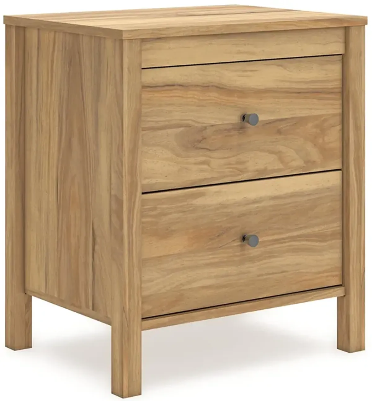 Maci Nightstand, 2 Drawers, Light Natural Brown Wood Finish, 24 Inch - Benzara