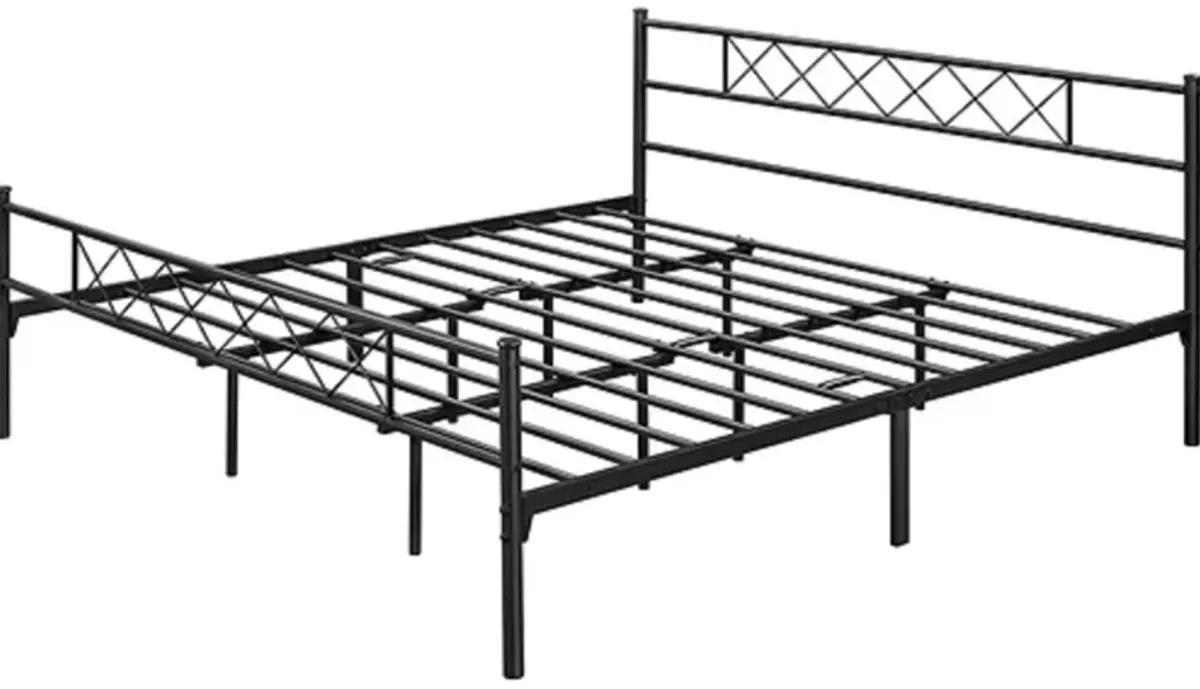 Traditional Metal Platform Bed Frame – Slatted Support and Powder Coated Durability