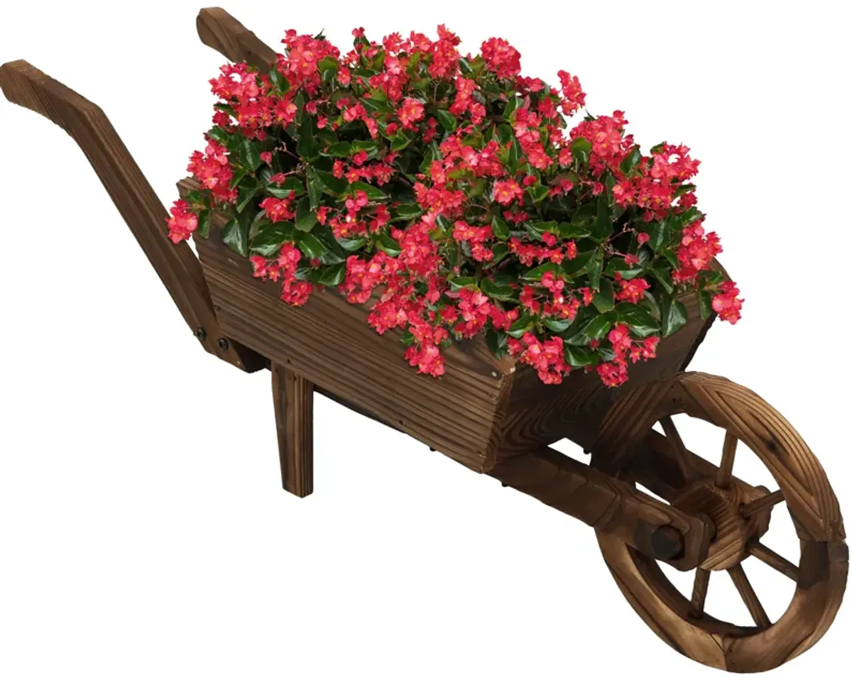 Sunnydaze Natural Wooden Fir Decorative Wheelbarrow Garden Planter