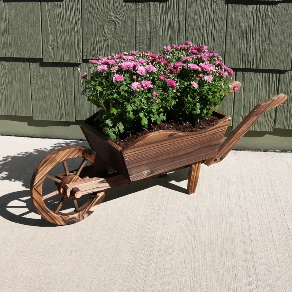 Sunnydaze Natural Wooden Fir Decorative Wheelbarrow Garden Planter