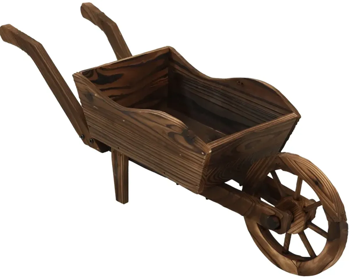 Sunnydaze Natural Wooden Fir Decorative Wheelbarrow Garden Planter