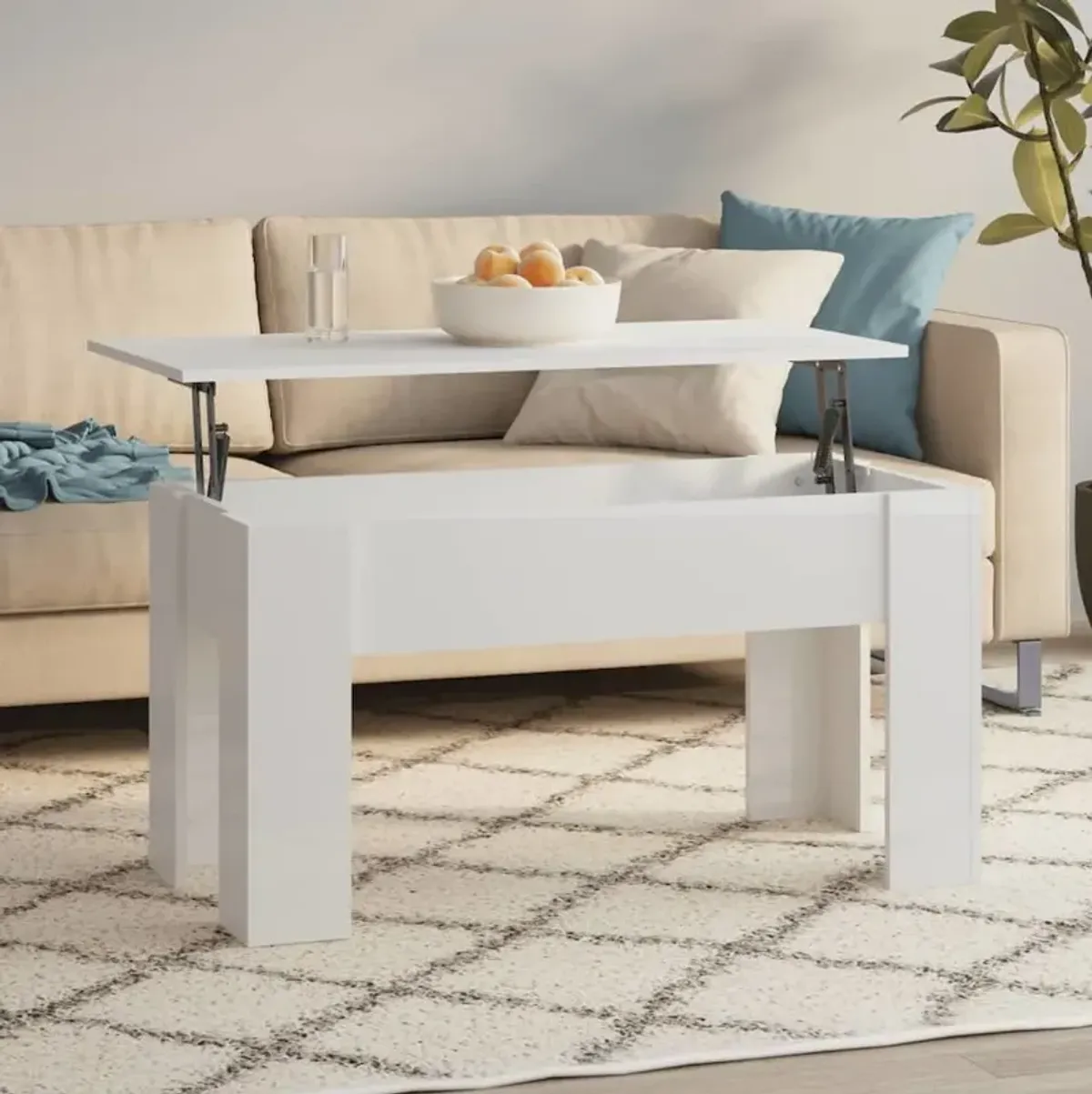 Coffee Table High Gloss White 39.8"x19.3"x20.5" Engineered Wood