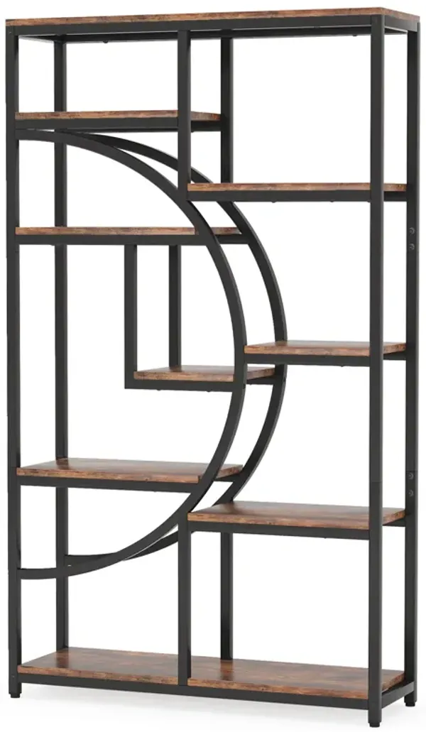 Bookshelf Industrial 5 Tier Etagere Bookcase, Freestanding Tall Bookshelves Display Shelf Storage Organizer with 9-Open Storage Shelf for Living Room, Bedroom