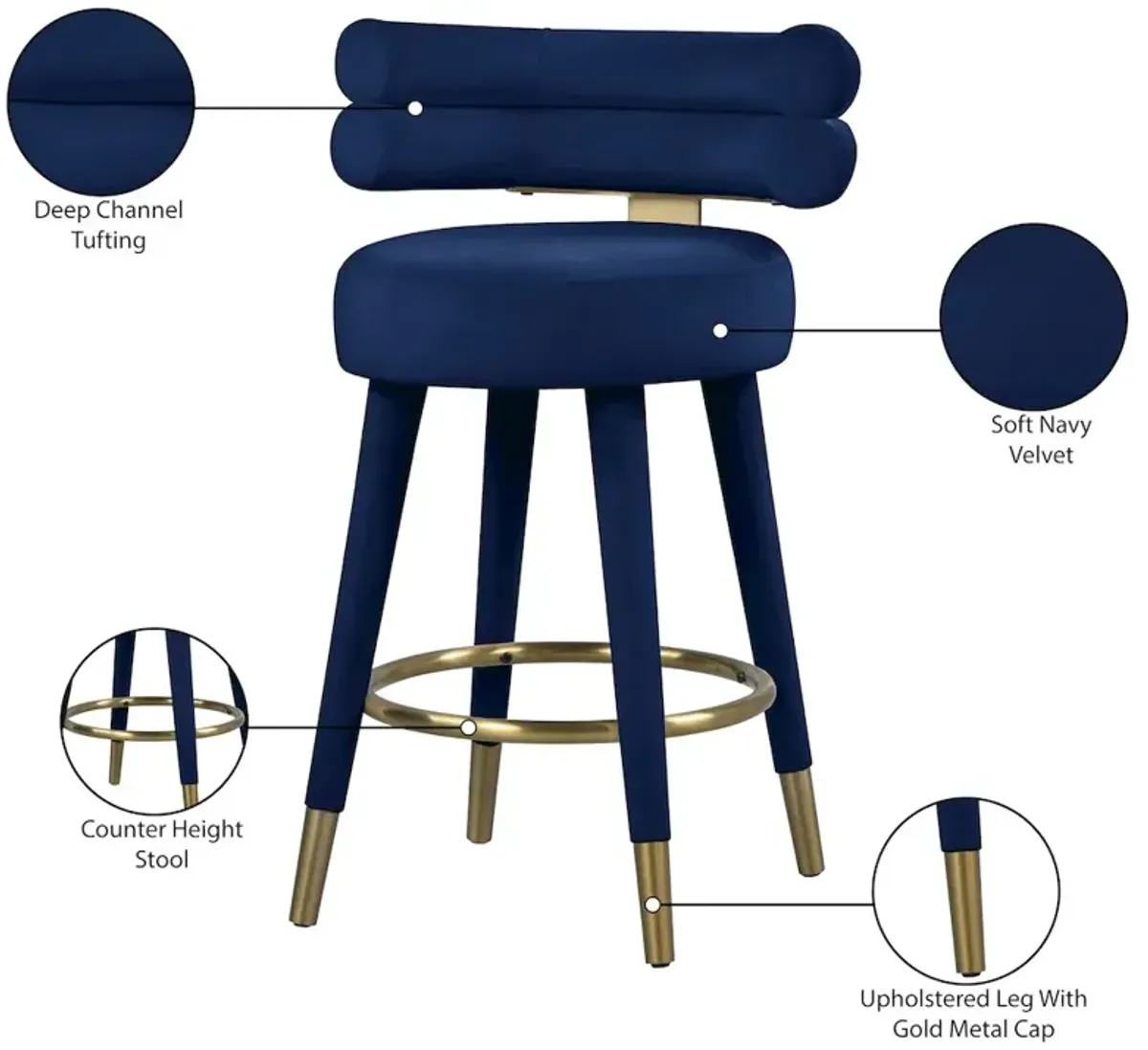 Meridian Furniture Fitzroy Velvet Counter Stool, Set of 2