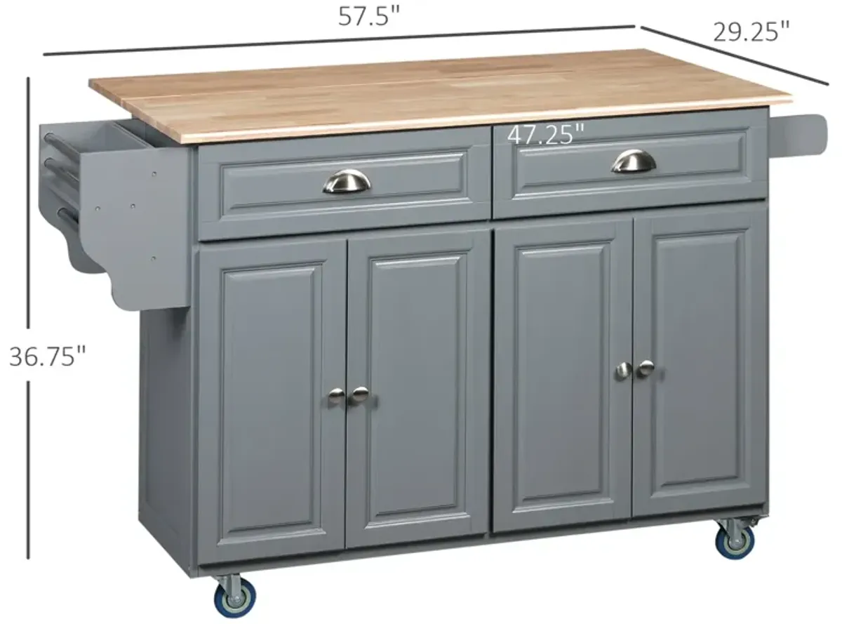 Dark Gray Kitchen Helper: Utility Cart with Drop-Leaf & Rubber Wood Top