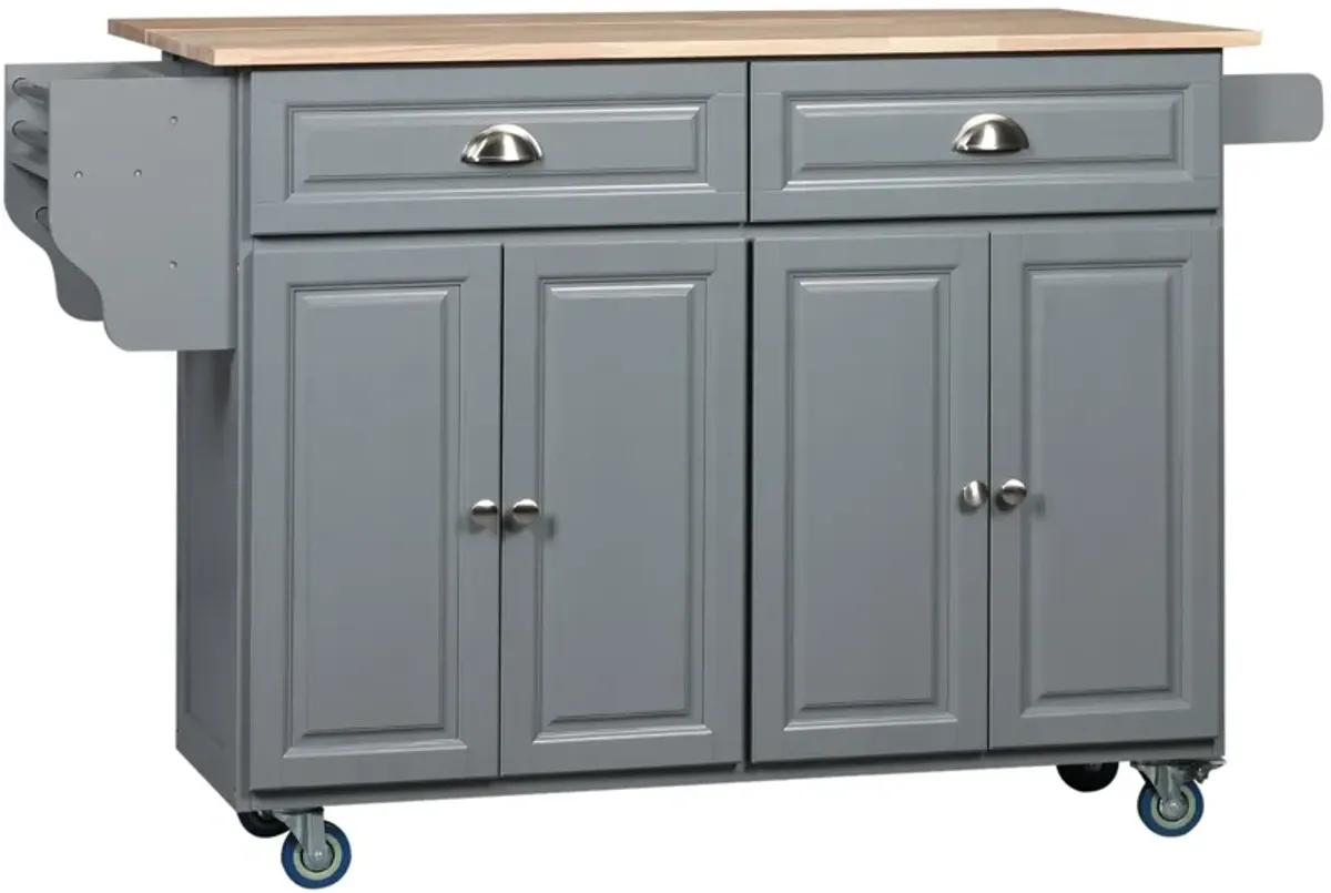 Dark Gray Kitchen Helper: Utility Cart with Drop-Leaf & Rubber Wood Top