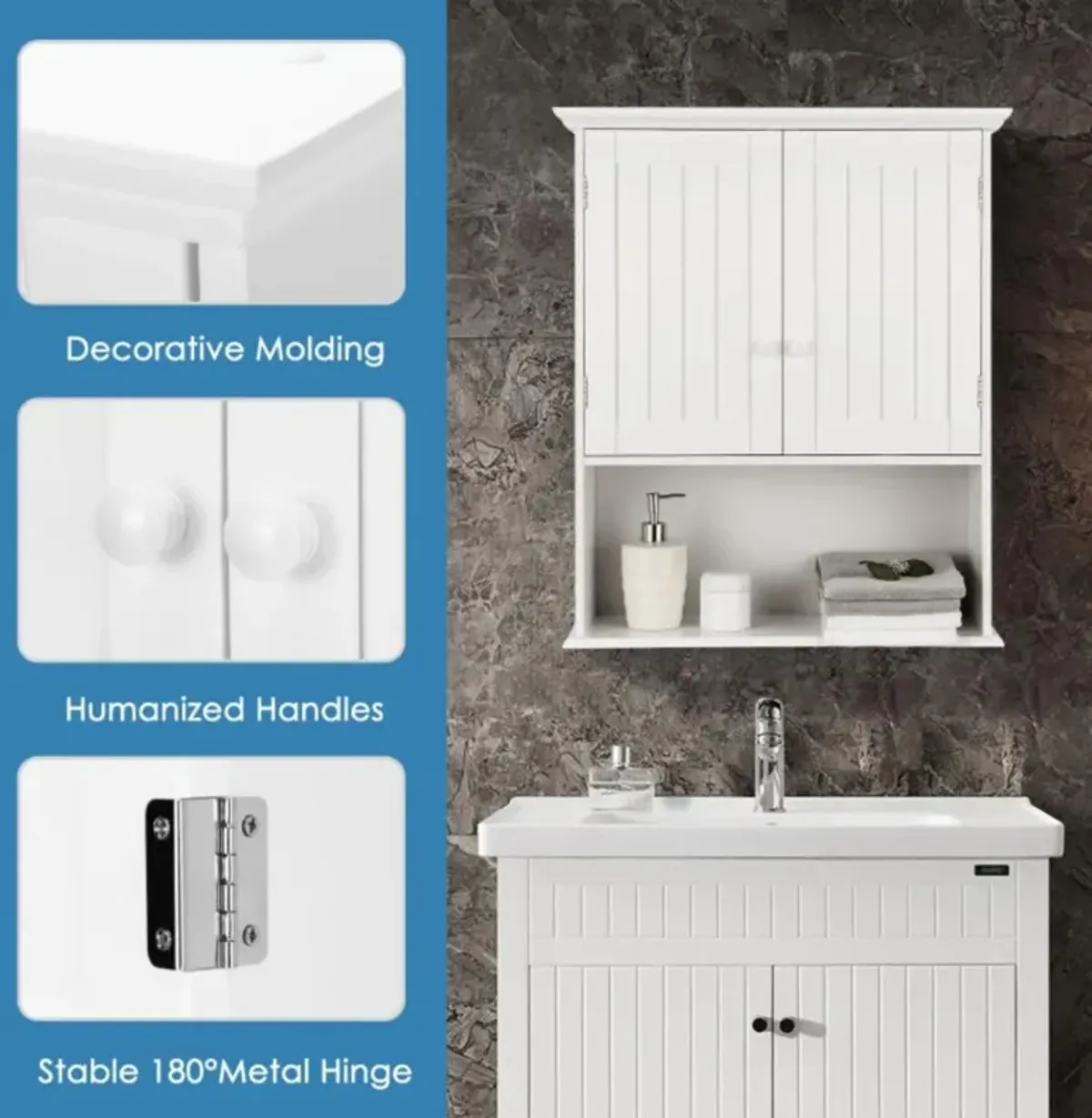 Hivvago 2-Door Wall Mount Bathroom Storage Cabinet with Open Shelf