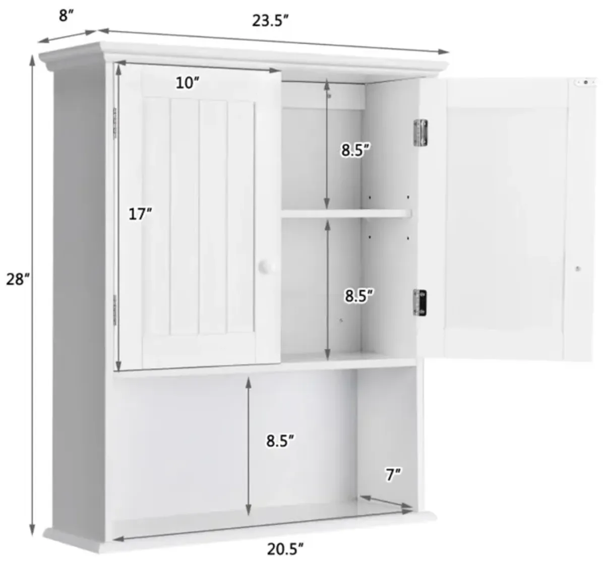 Hivvago 2-Door Wall Mount Bathroom Storage Cabinet with Open Shelf