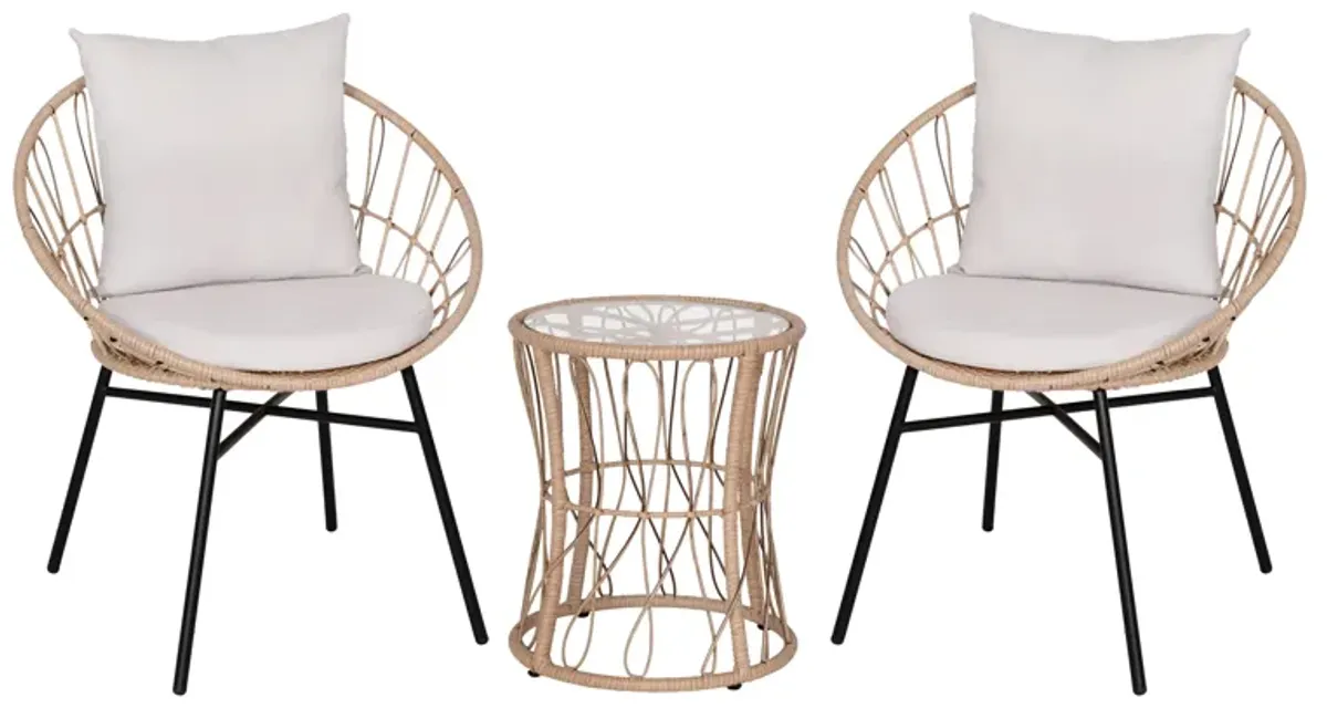 3 PC Tan/Light Gray Rattan Set