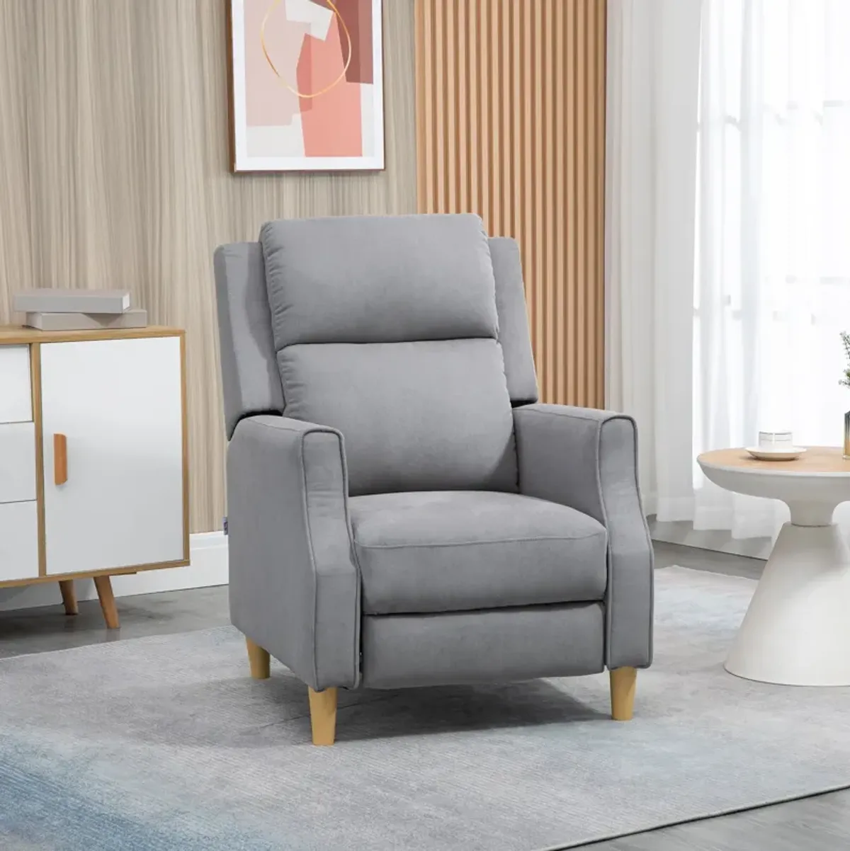 Grey Living Room Relaxation: Manual Recliner Chair with Thick Cushion