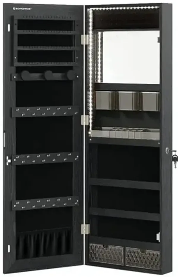 Freestanding Jewelry Armoire Organizer with LED Mirror – Lockable Storage Cabinet with Drawers, Hooks & Shelves for Bedroom