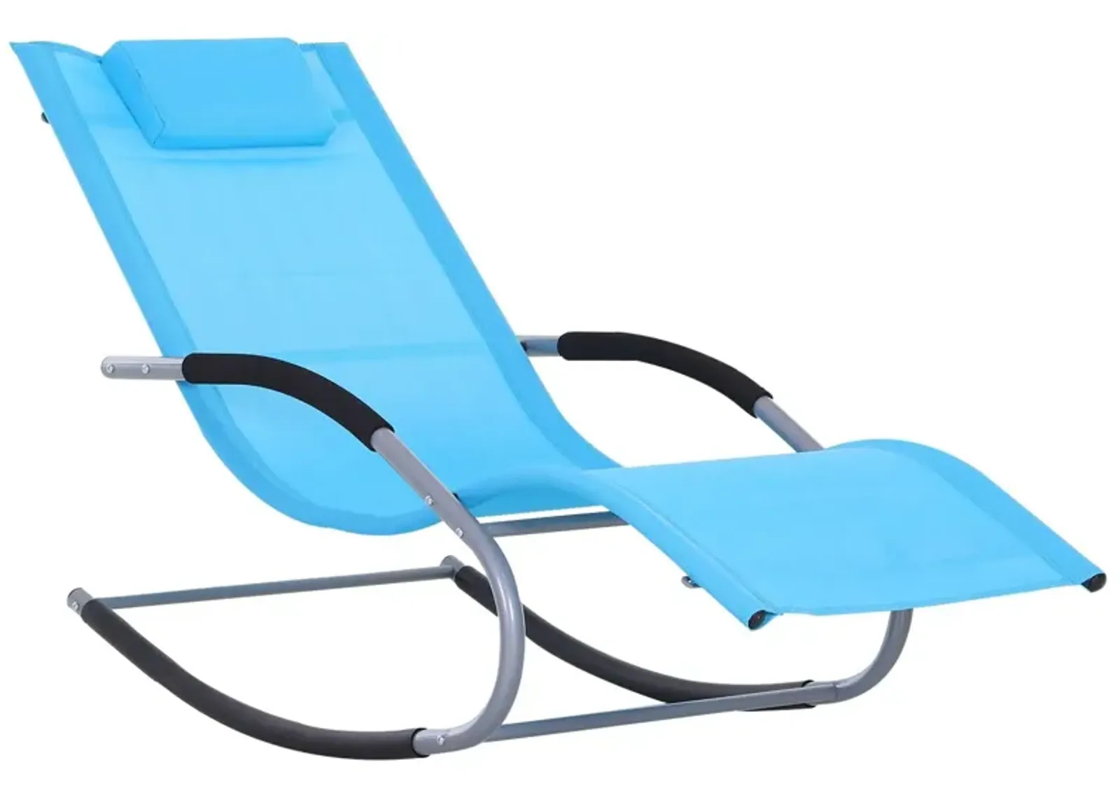 Blue Weather-Resistant Lounger: Chaise Rocker with Detachable Pillow