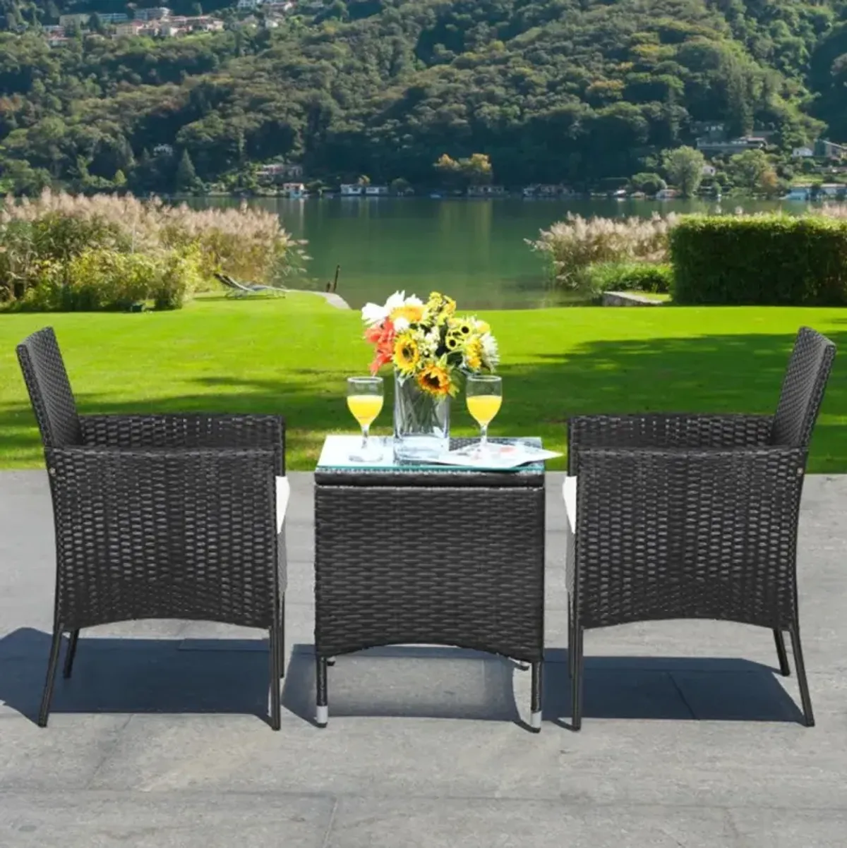 Hivvago 2 Pieces Patio Wicker Chairs with Cozy Seat Cushions