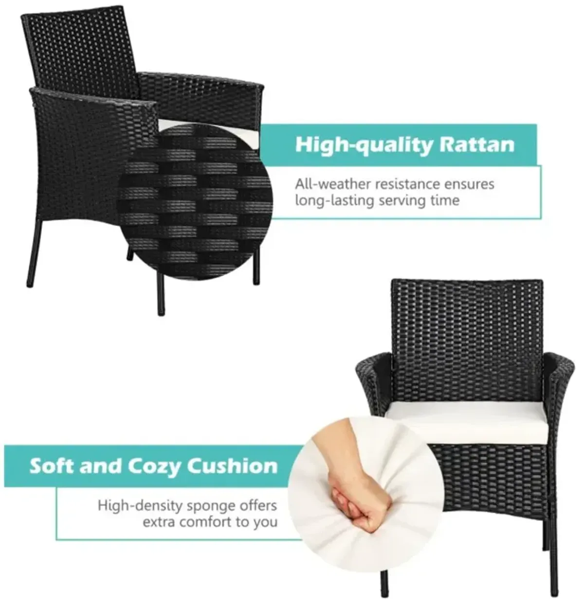 Hivvago 2 Pieces Patio Wicker Chairs with Cozy Seat Cushions