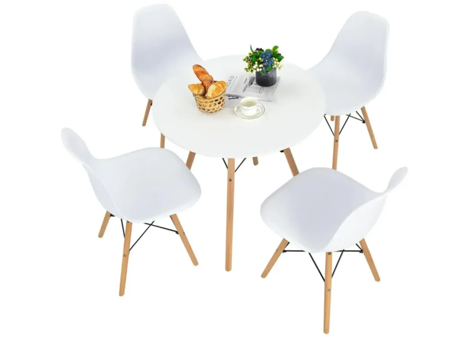 Hivvago 5 Pieces Table Set With Solid Wood Leg For Dining Room-White