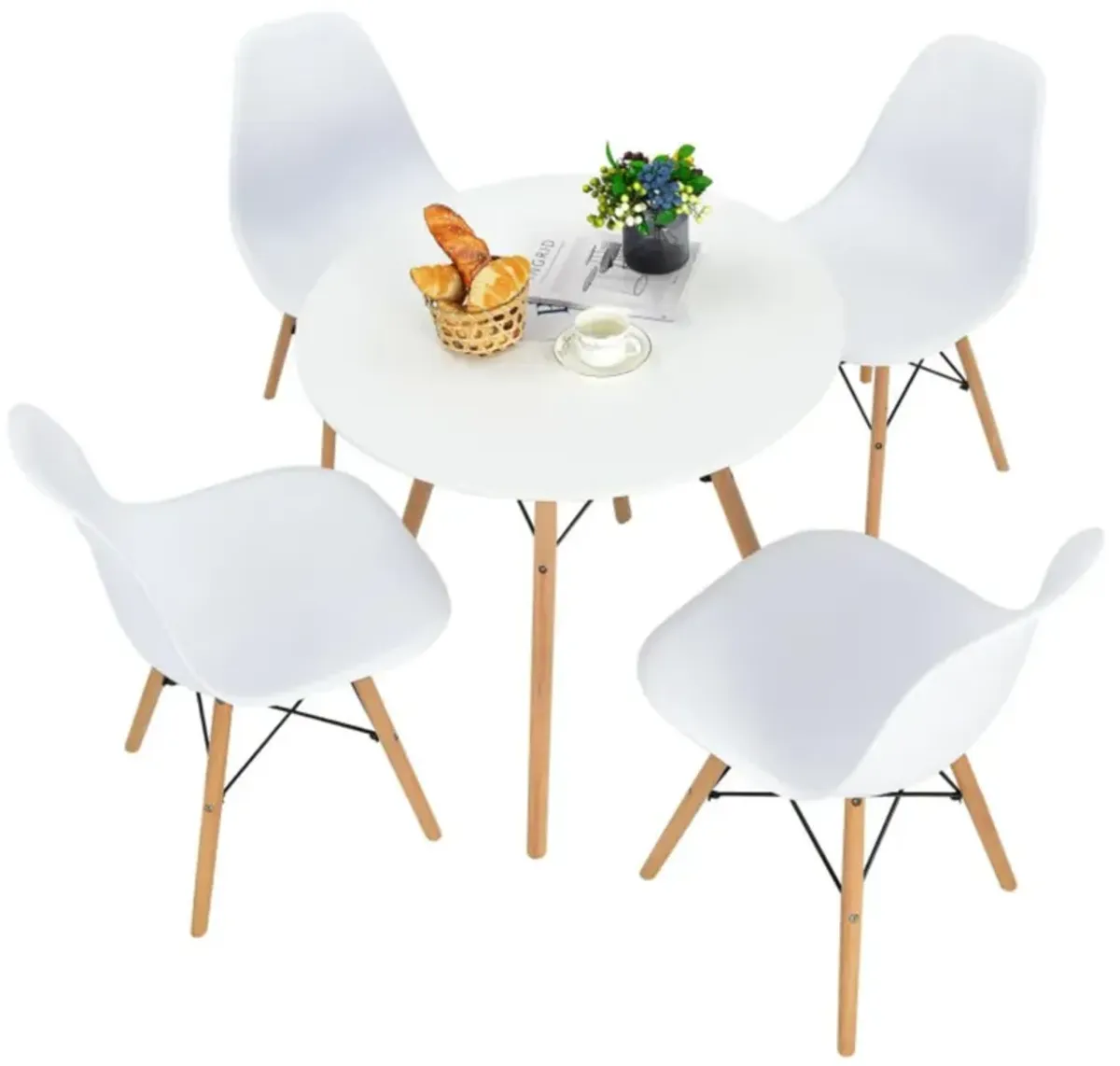 Hivvago 5 Pieces Table Set With Solid Wood Leg For Dining Room-White