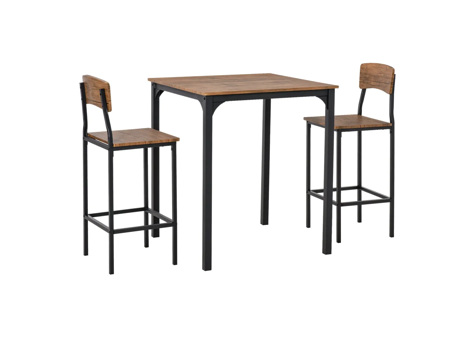 Black Industrial Dining: 3-Piece Counter Height Bar Table Set