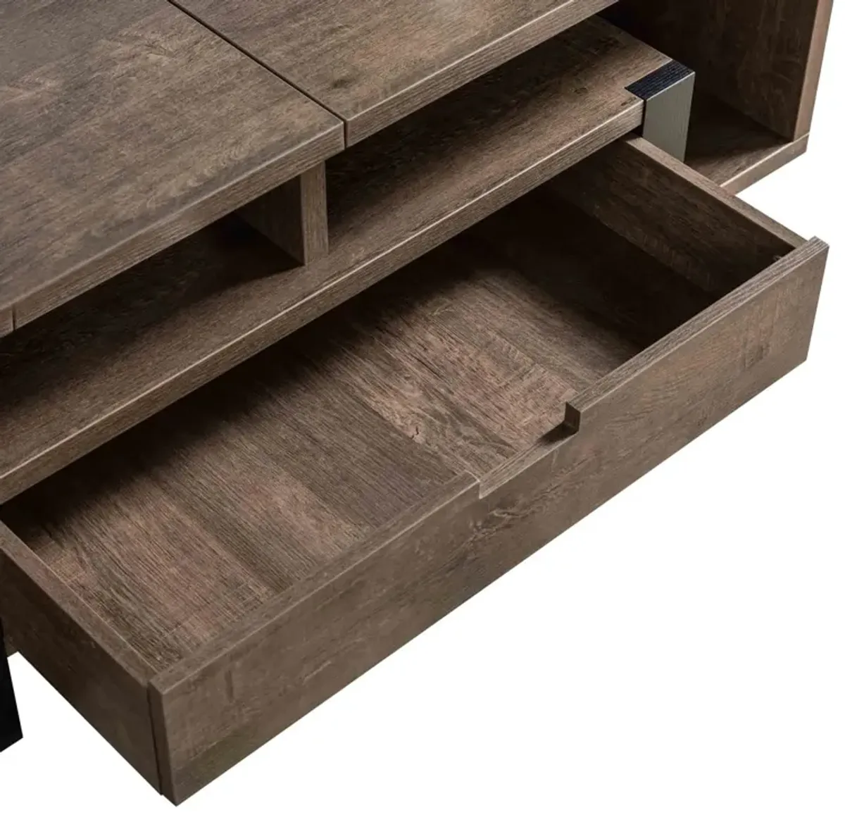 47 Inch Modern Coffee Table, 1 Drawer, 4 Shelves, Half Lift Top, Brown-Benzara