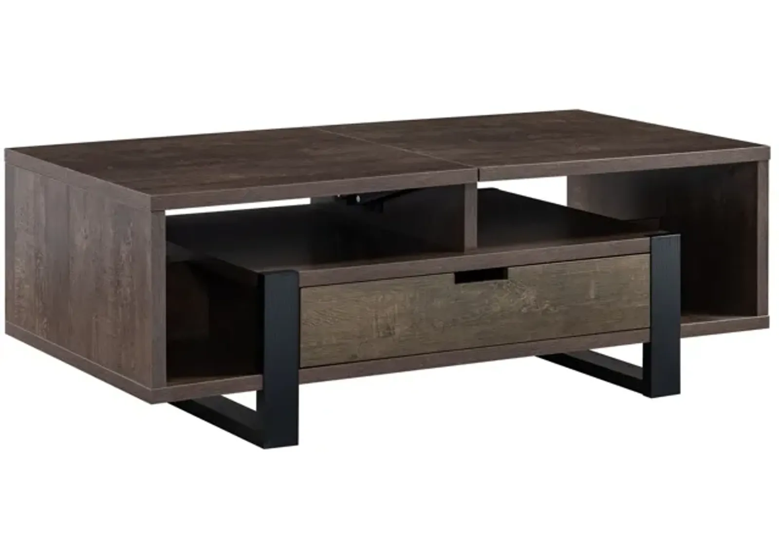 47 Inch Modern Coffee Table, 1 Drawer, 4 Shelves, Half Lift Top, Brown-Benzara