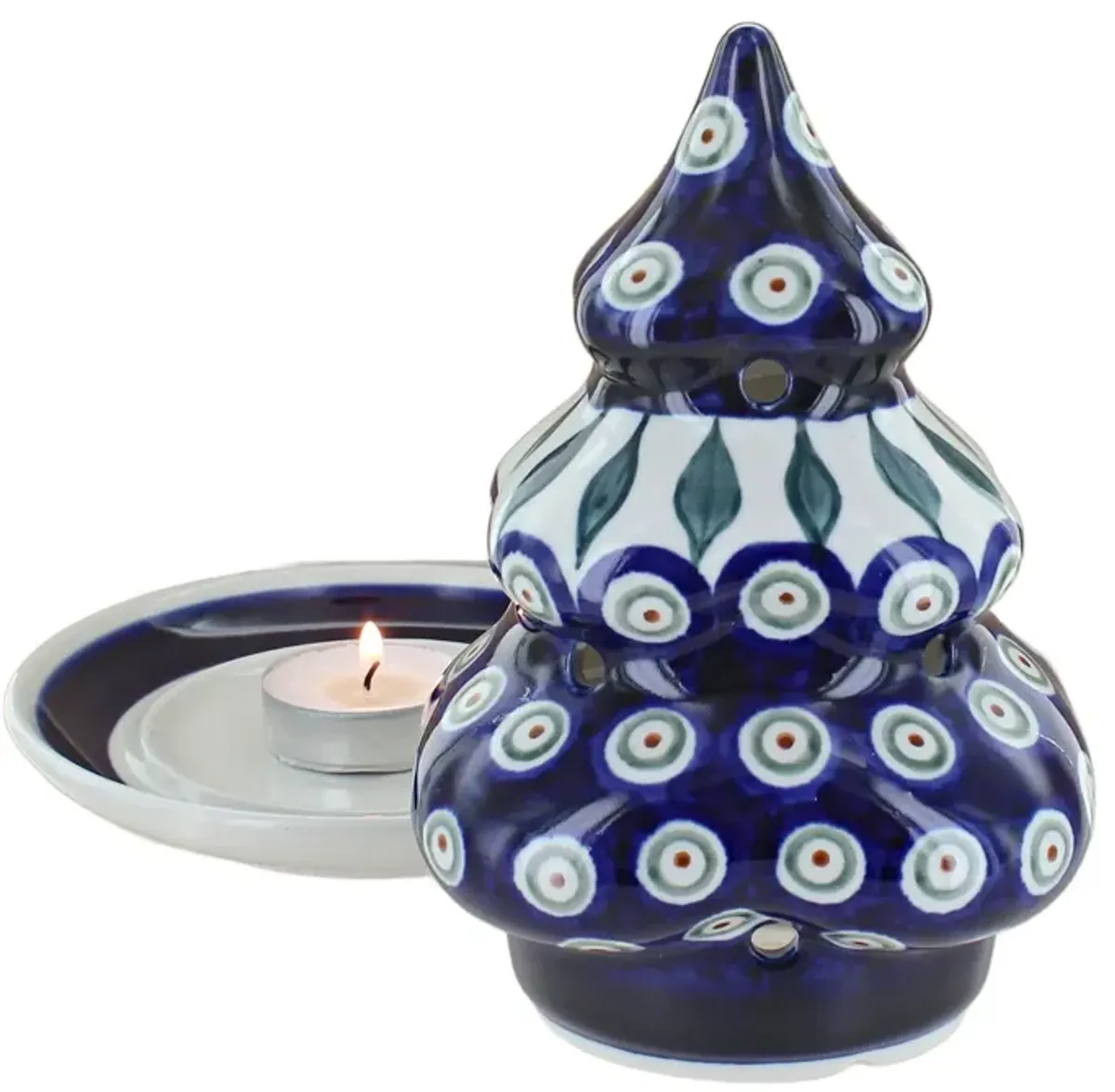 Blue Rose Polish Pottery Mosaic Flower Christmas Tree Luminary