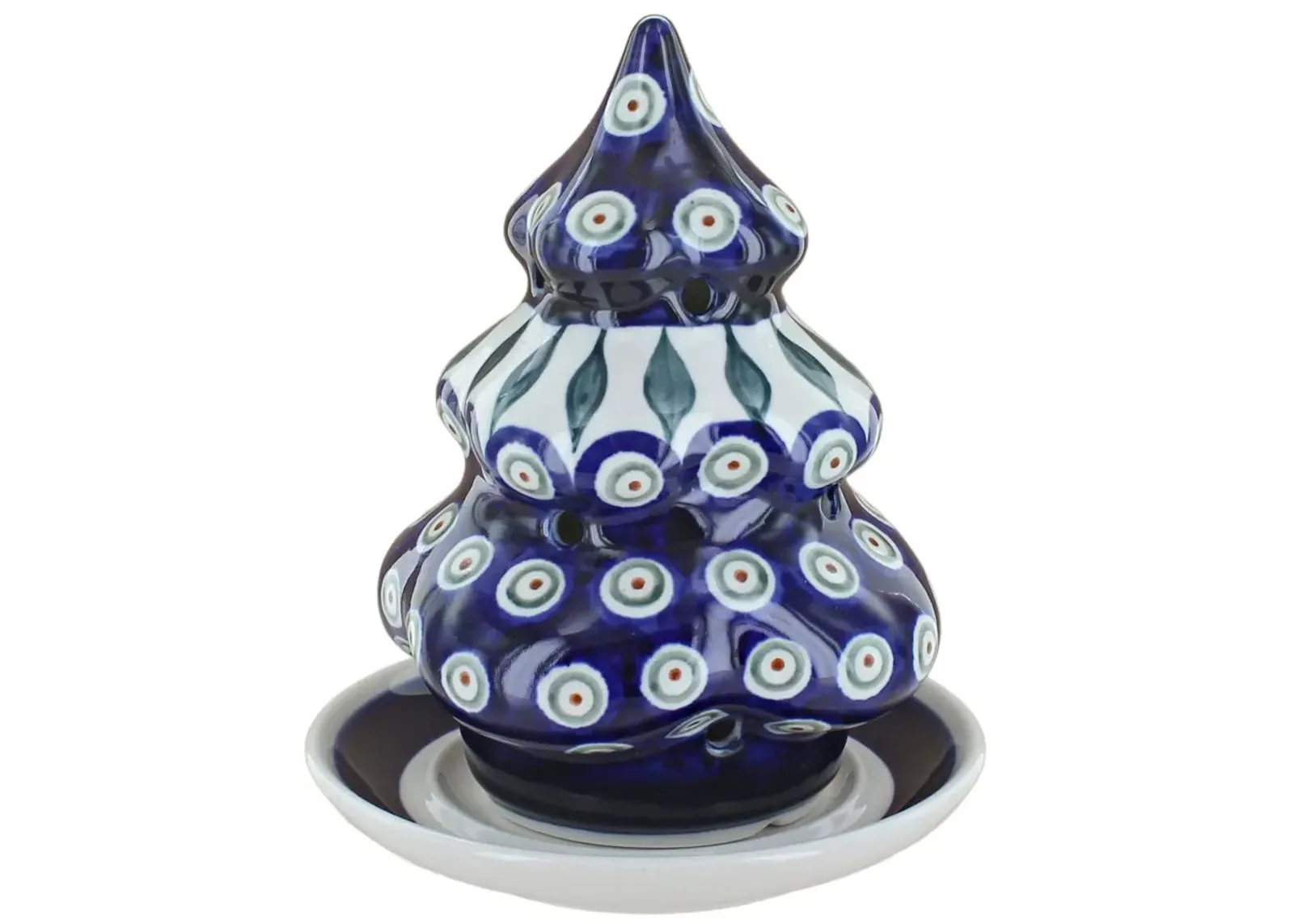 Blue Rose Polish Pottery Mosaic Flower Christmas Tree Luminary