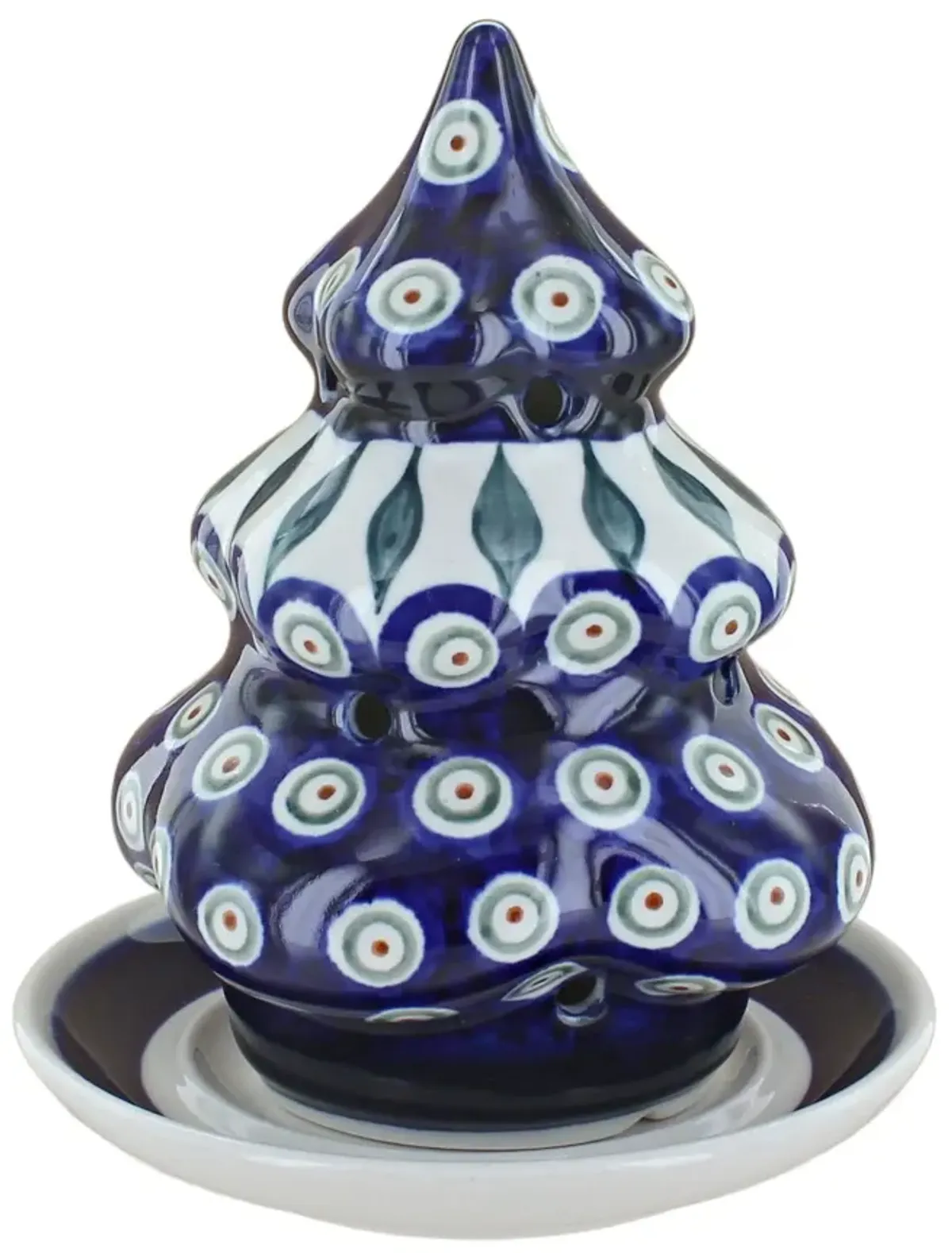 Blue Rose Polish Pottery Mosaic Flower Christmas Tree Luminary