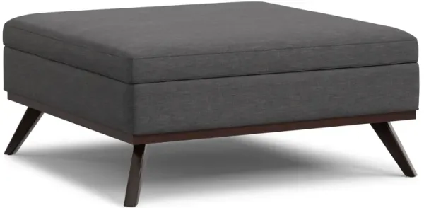 Owen 40 inch Wide Mid Century Modern Square XL Coffee Table Storage Ottoman in Slate Grey Polyester Fabric, Assembled