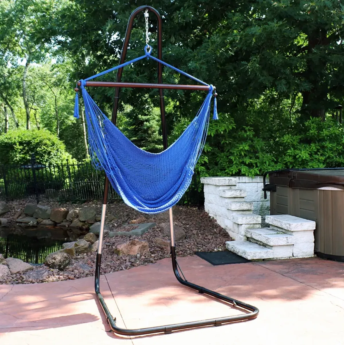 Sunnydaze Extra Large Hammock Chair with Adjustable Steel Stand - Blue