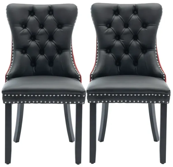 Set of 2 Upholstered Dining Chairs, Tufted Back, Nailhead Trim, Solid Wood Legs