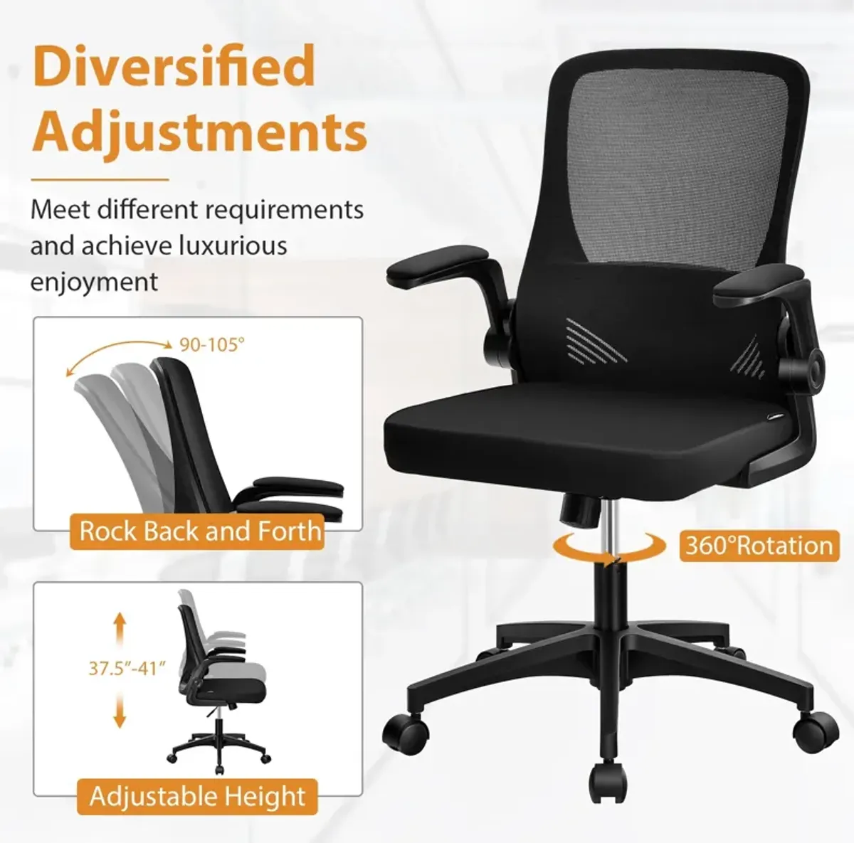 Swivel Mesh Office Chair with Foldable Backrest and Flip-Up Arms-Black