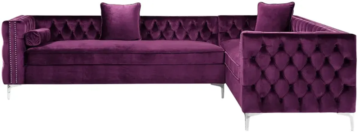 Inspired Home Clarinda Velvet Left Facing Corner Sectional Sofa