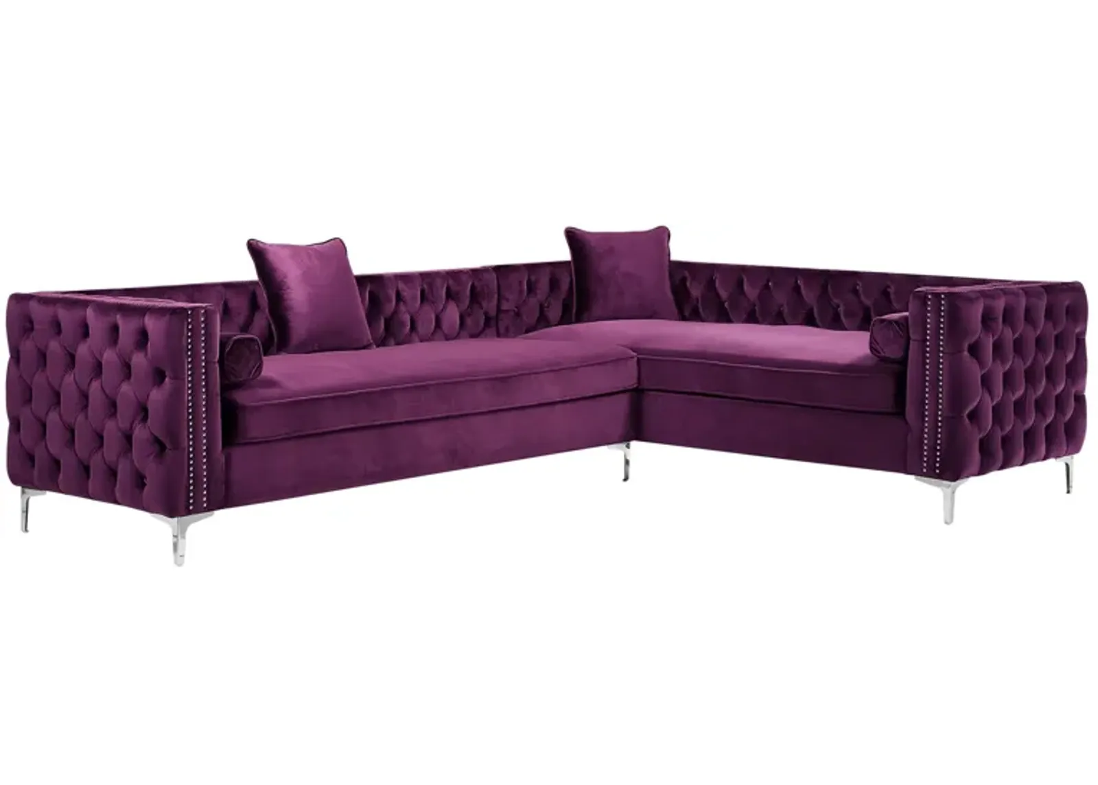 Inspired Home Clarinda Velvet Left Facing Corner Sectional Sofa