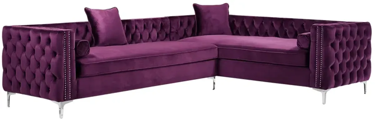 Inspired Home Clarinda Velvet Left Facing Corner Sectional Sofa