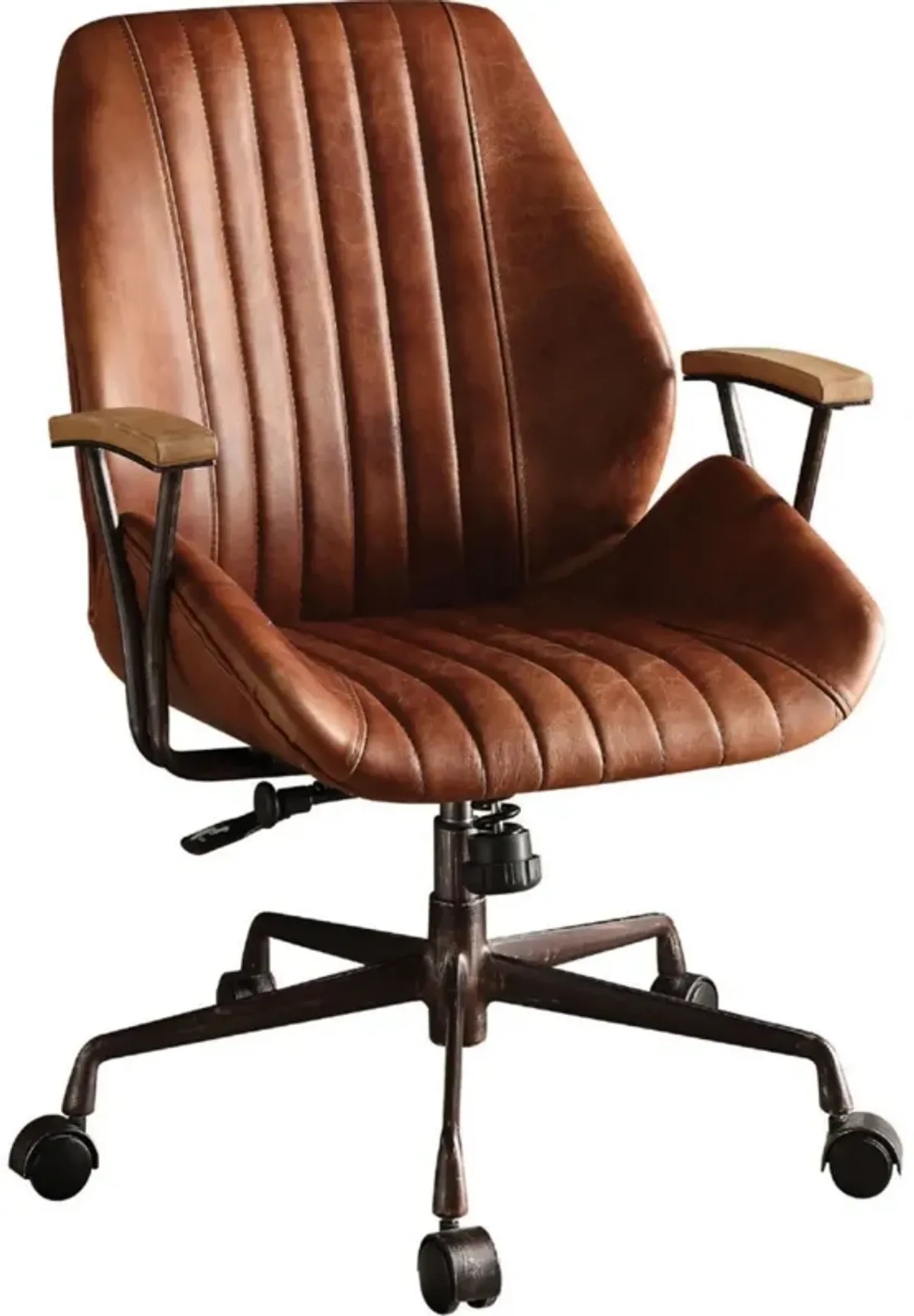 Metal & Leather Executive Office Chair, Cocoa Brown-Benzara