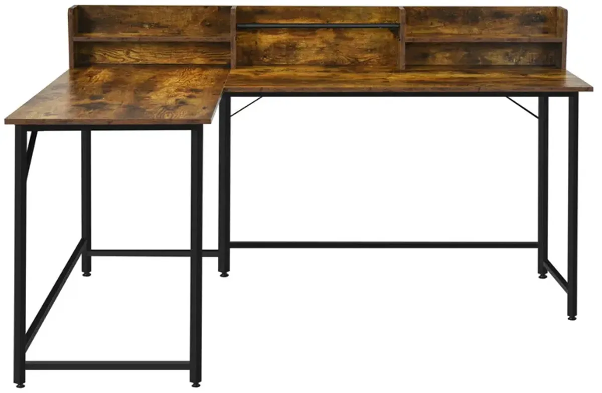 Costway 65.5'' L-shaped Computer Desk Home Office Corner Table w/Bookshelf Rustic