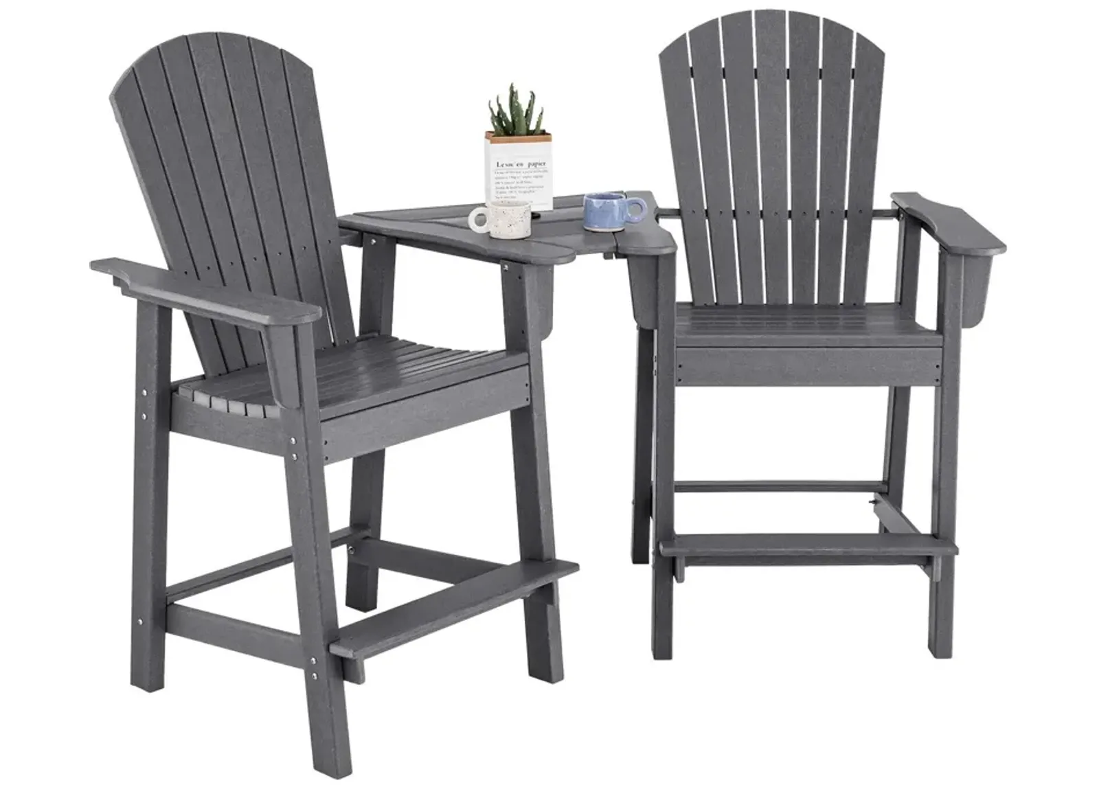 2 Pieces HDPE Tall Adirondack Chair with Middle Connecting Tray