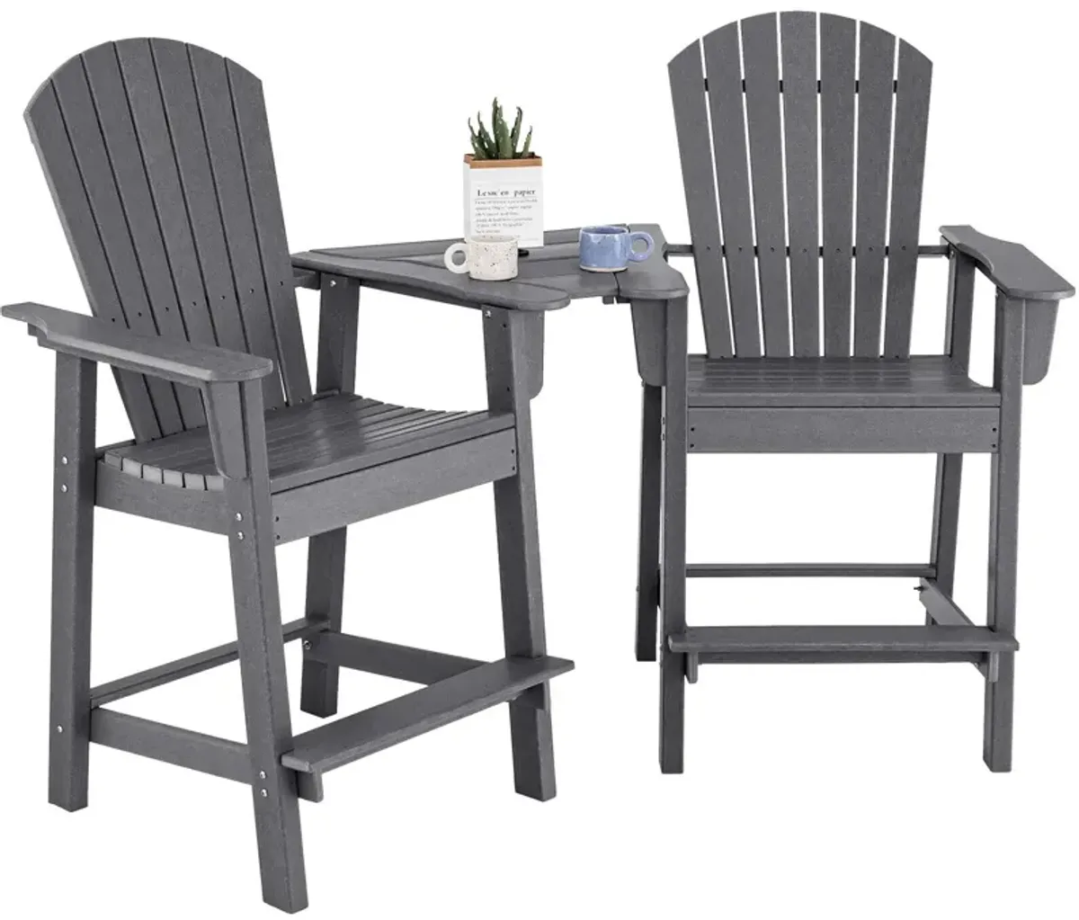 2 Pieces HDPE Tall Adirondack Chair with Middle Connecting Tray