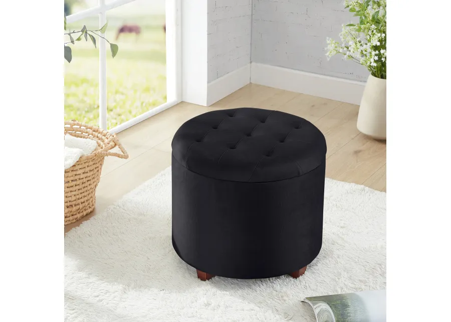 Donovan Round Tufted Linen Storage Ottoman