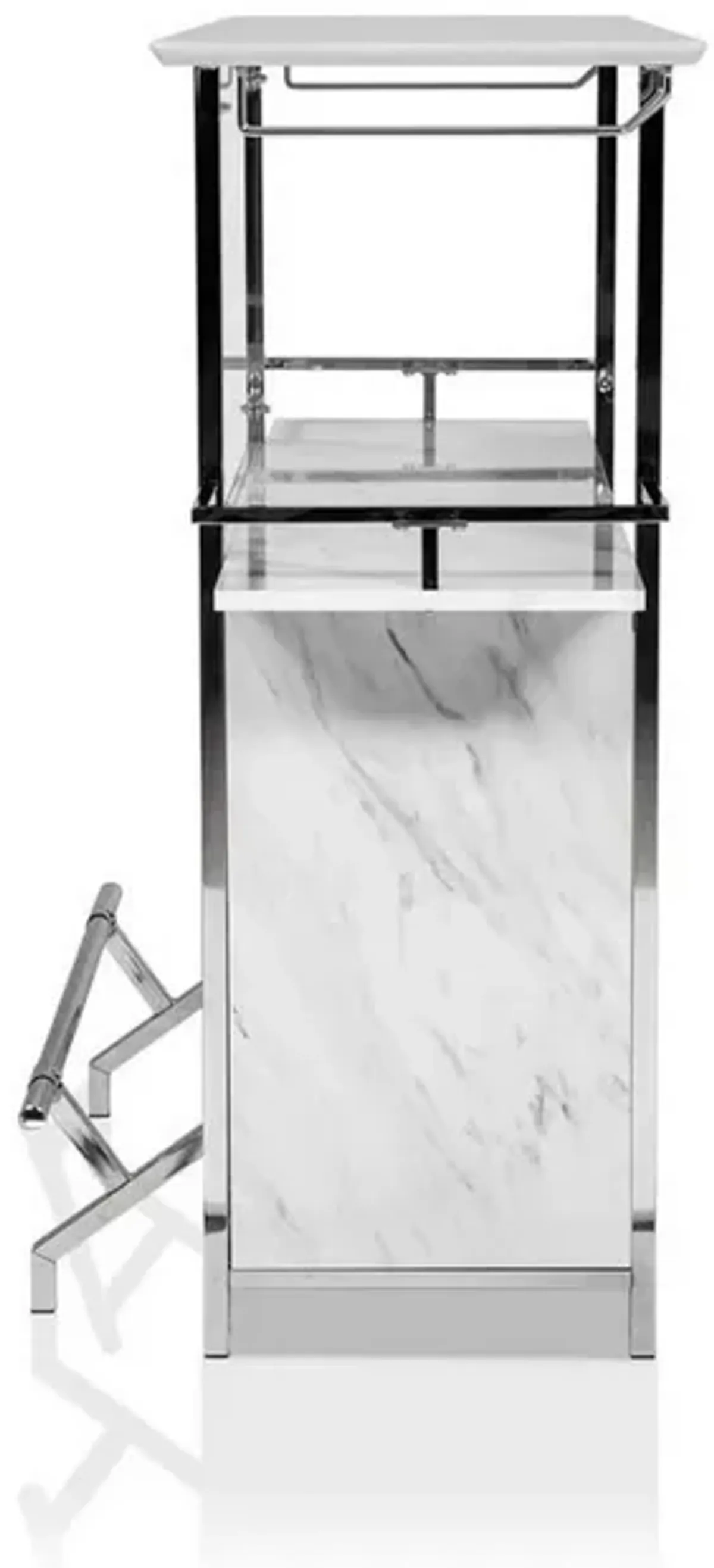 Bar Table with Faux Marble and Chrome Finish, White and Silver-Benzara