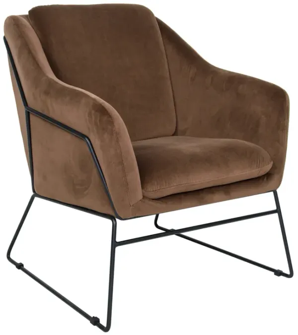 LeisureMod Harmony Velvet Accent Armchair in Brown