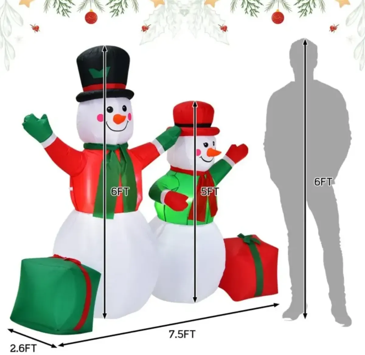 Hivvago 6 Feet Christmas Inflatable Snowmen Blow Up Christmas Decoration