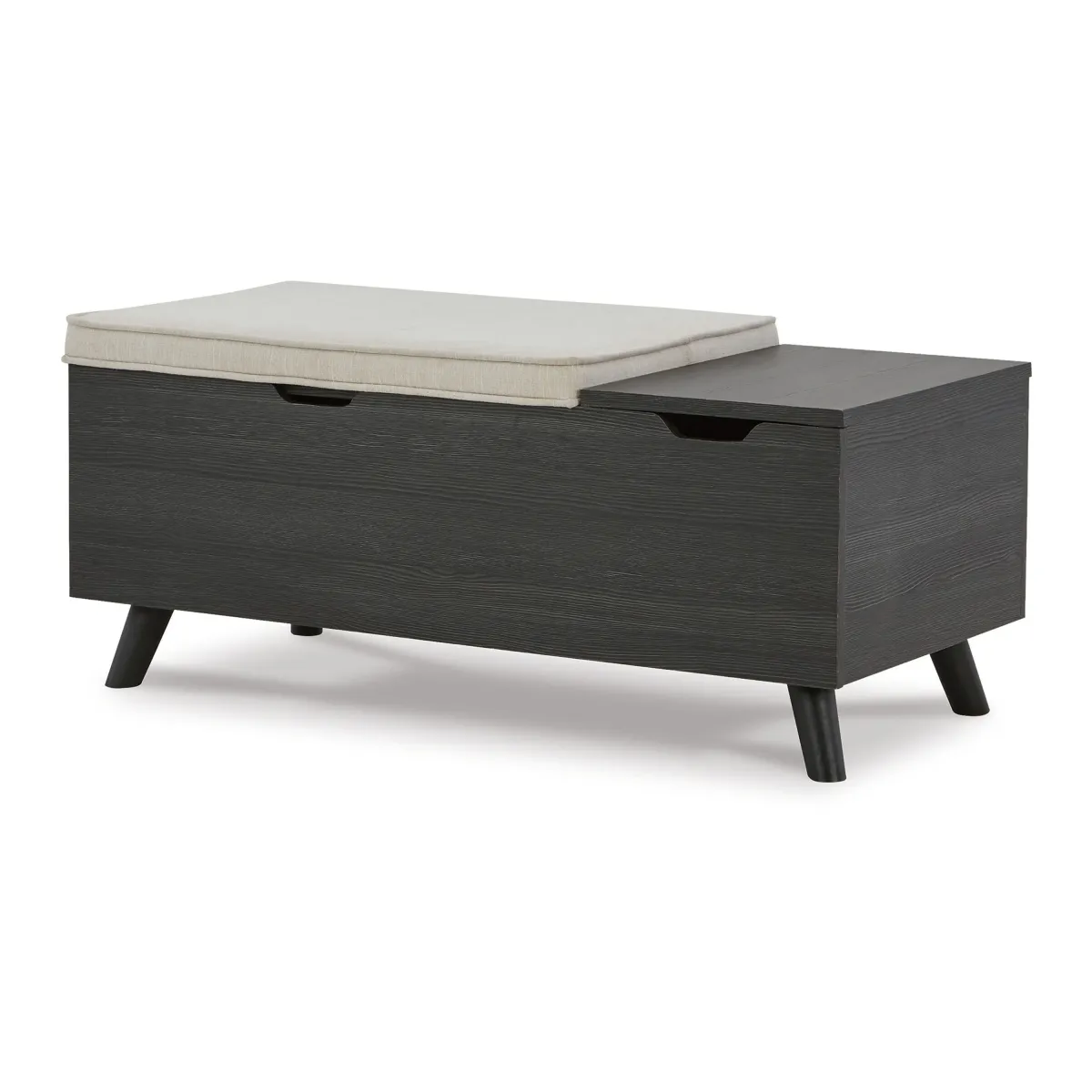 Yasmin Storage Bench, Black Gray Wood, Beige Polyester, Foam, 39 Inch - Benzara