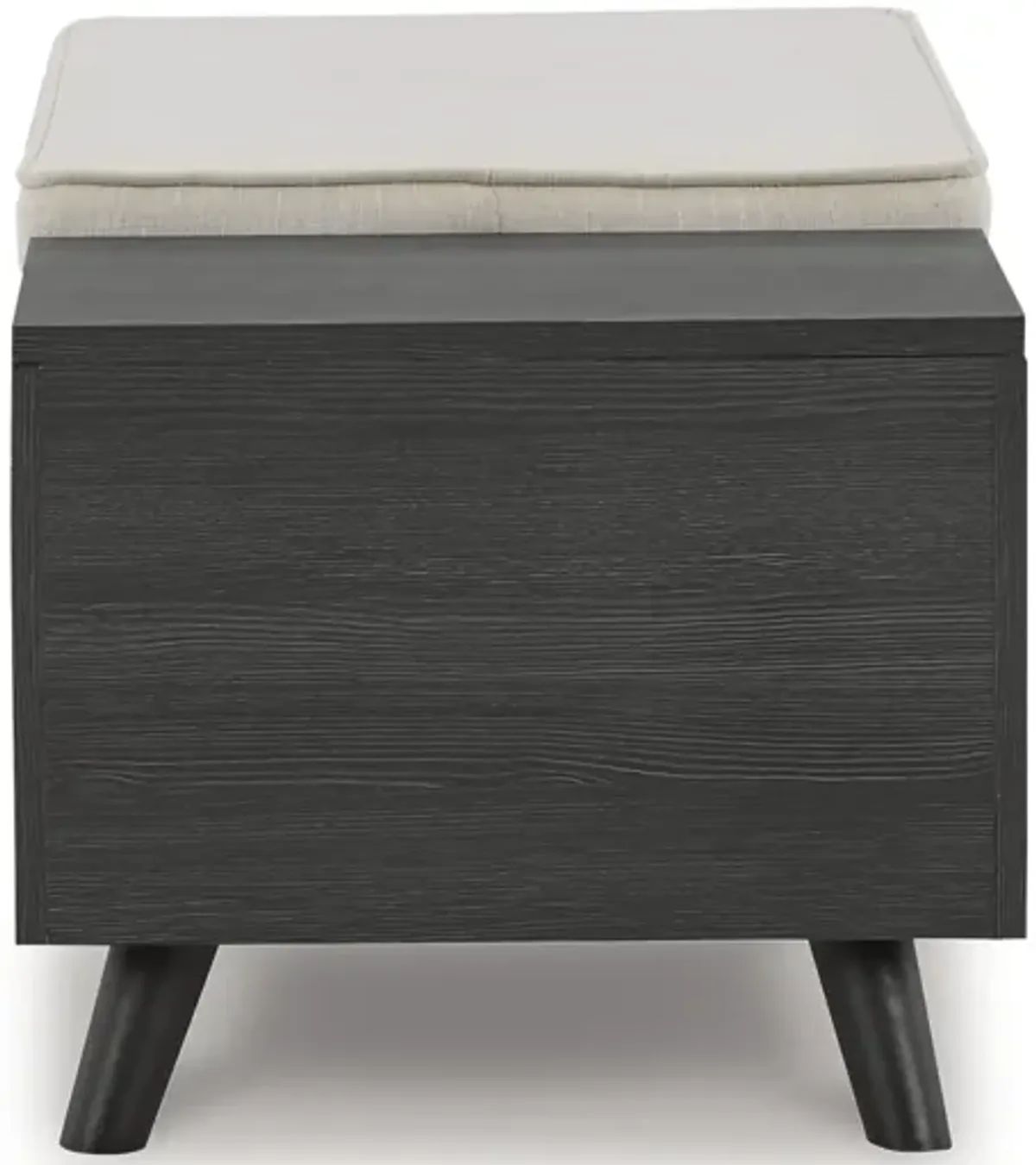 Yasmin Storage Bench, Black Gray Wood, Beige Polyester, Foam, 39 Inch - Benzara