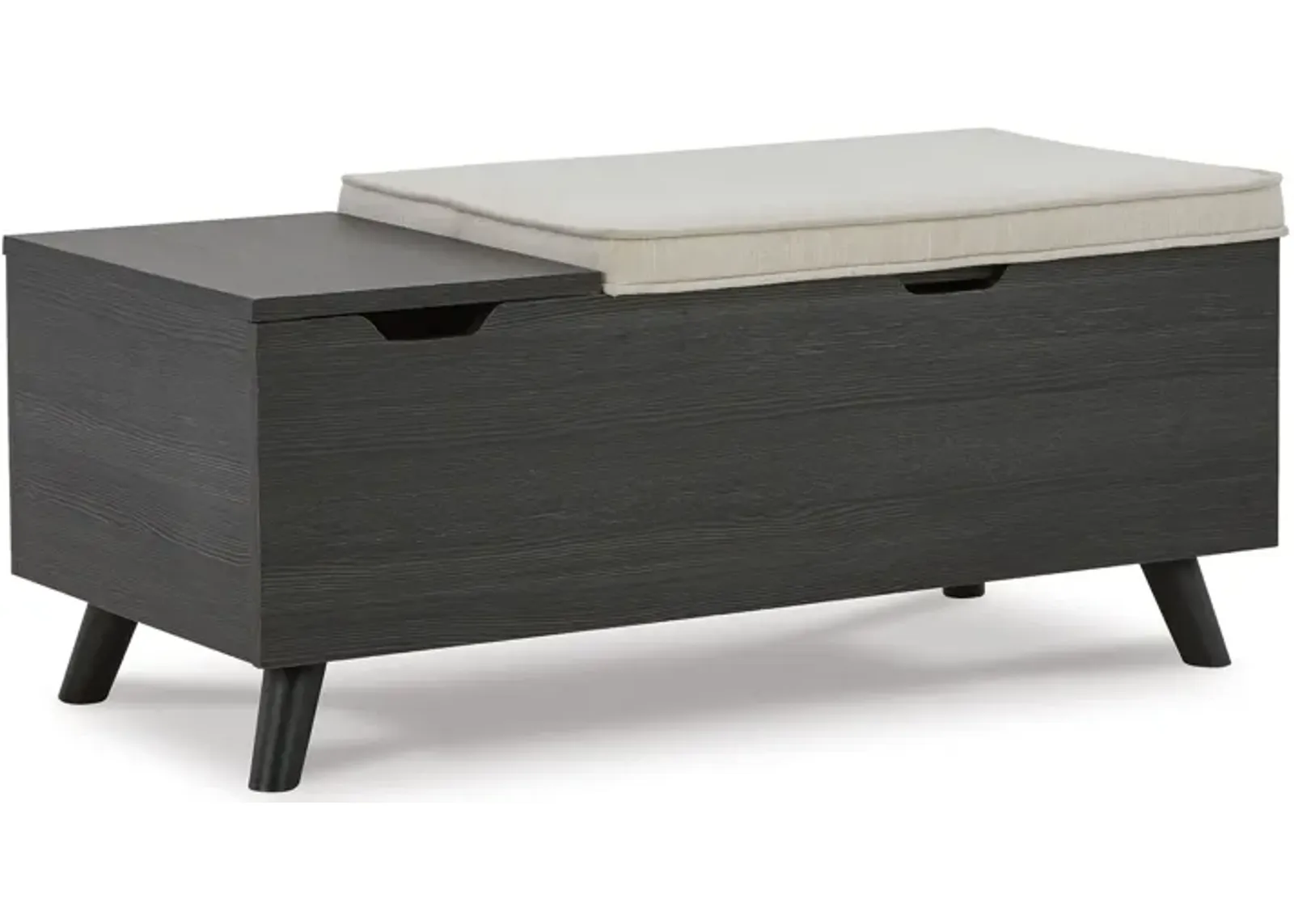 Yasmin Storage Bench, Black Gray Wood, Beige Polyester, Foam, 39 Inch - Benzara