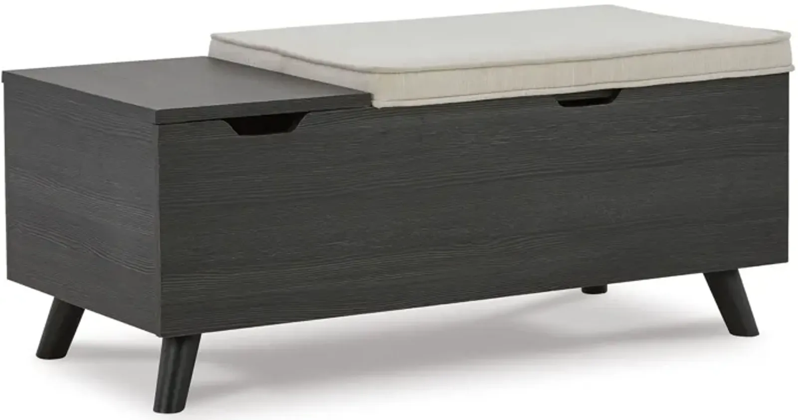 Yasmin Storage Bench, Black Gray Wood, Beige Polyester, Foam, 39 Inch - Benzara