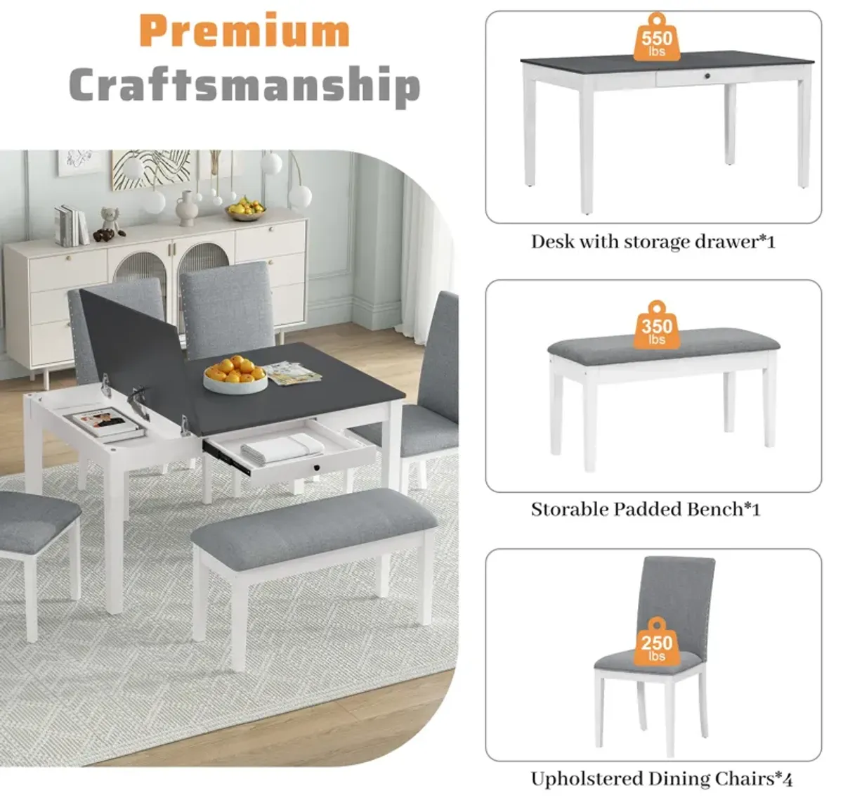 Merax Farmhouse 6-Piece Dining Table Set with Storage Bins