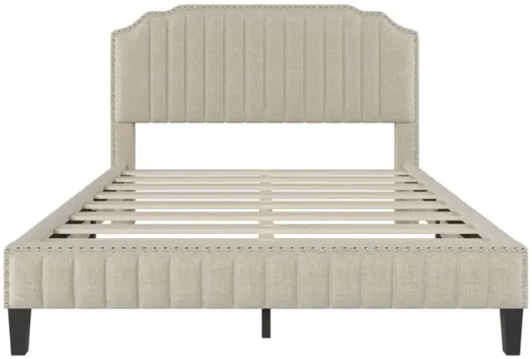 Streamdale Modern Linen Tufted Platform Bed with Nailheads (Queen)