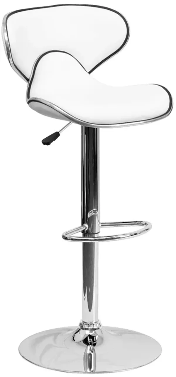 Flash Furniture Devin Contemporary Cozy Mid-Back White Vinyl Adjustable Height Barstool with Chrome Base