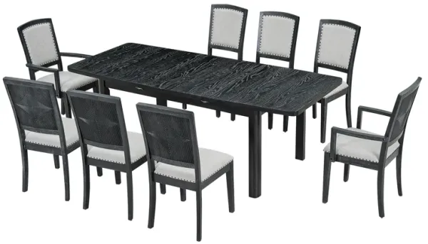 Merax 9 Pieces Rustic Extendable Table Chairs Dining Set